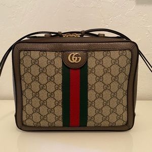 Gucci Ophidia Zip Around Camera Bag GG Coated Canvas